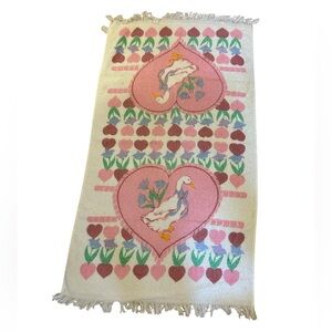 Vintage Cannon Bath Towel Goose Geese Hearts Flowers